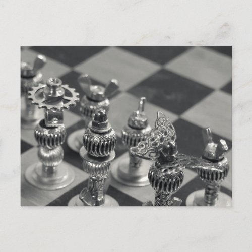 Steampunk Silver Chess Figure Pieces Postcard