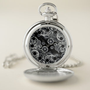 Steampunk Silver Gears 2 Pocket Watch