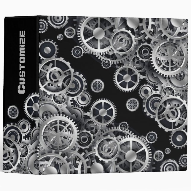 Steampunk Silver Gears  3 Ring Binder (Front/Spine)