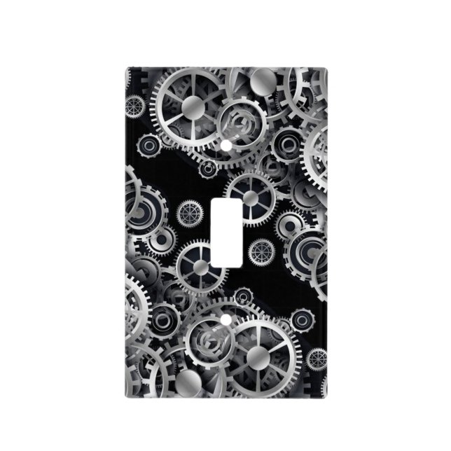 Steampunk Silver Gears Light Switch Cover (Front)