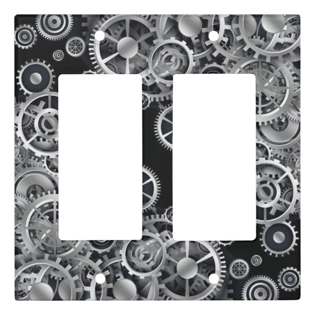 Steampunk Silver Gears Light Switch Cover (Front)