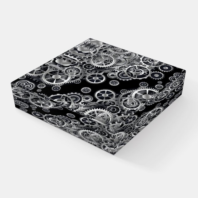 Steampunk Silver Gears Paperweight (Angled)