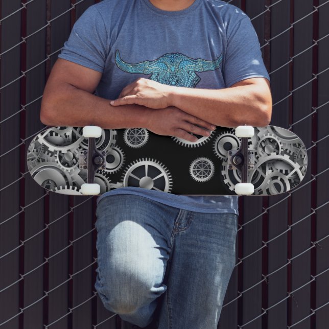 Steampunk Silver Gears  Skateboard (Outdoor 3)