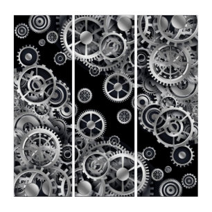 Steampunk Silver Gears Triptych