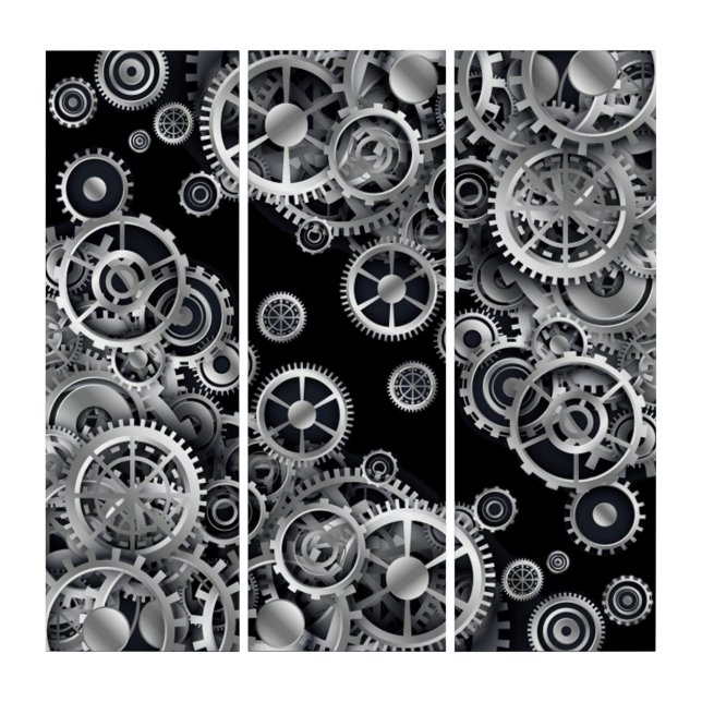 Steampunk Silver Gears Triptych (Front)