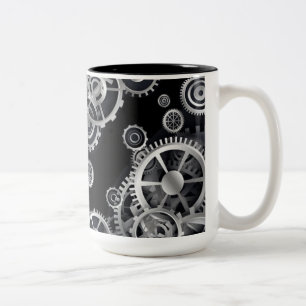 Steampunk Silver Gears Two-Tone Coffee Mug