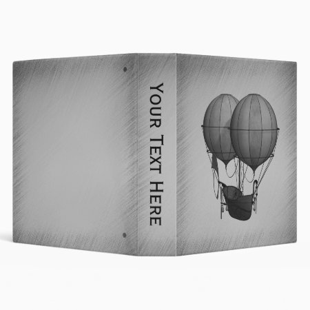 Steampunk Silver Hot Air Balloons with Ship 3 Ring Binder