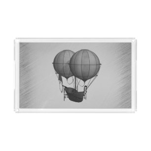Steampunk Silver Hot Air Balloons with Ship Acrylic Tray