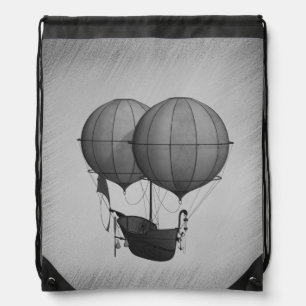 Steampunk Silver Hot Air Balloons with Ship Drawstring Bag