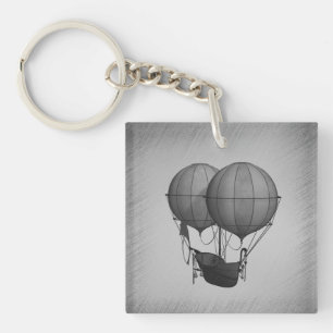 Steampunk Silver Hot Air Balloons with Ship Keychain