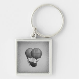 Steampunk Silver Hot Air Balloons with Ship Keychain