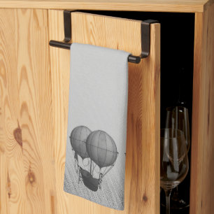 Steampunk Silver Hot Air Balloons with Ship Kitchen Towel