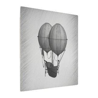 Steampunk Silver Hot Air Balloons with Ship Metal Print