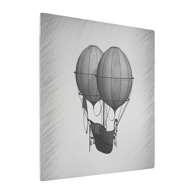Steampunk Silver Hot Air Balloons with Ship Metal Print (Angled)