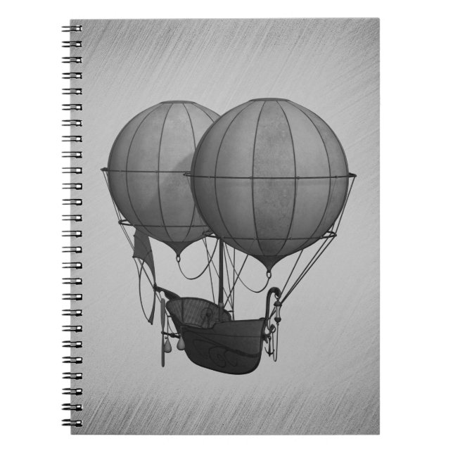 Steampunk Silver Hot Air Balloons with Ship Notebook (Front)