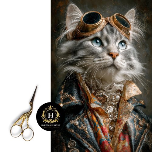 Steampunk Silver Tabby Cat Decoupage Craft Paper