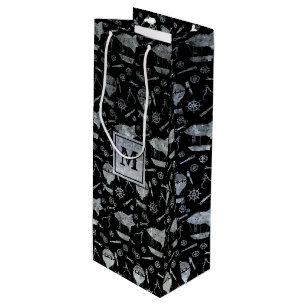 Steampunk Silver Zinc Airships Monogram Block Wine Gift Bag