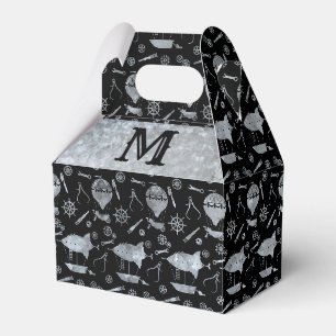 Steampunk Silver Zinc Airships Monogram Gable Favor Boxes