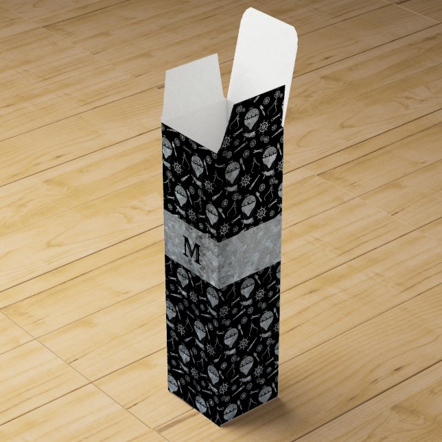 Steampunk Silver Zinc Balloons Custom Monogram Wine Box (Opened)