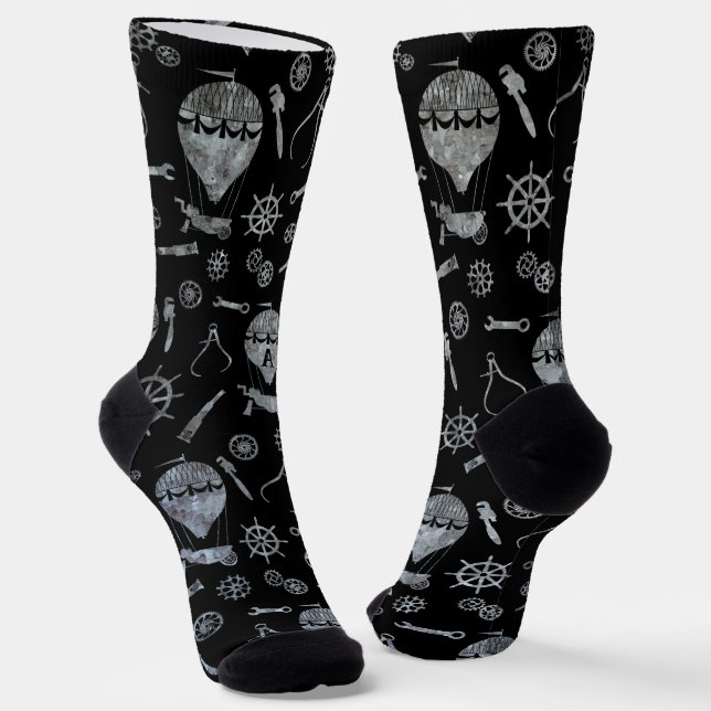 Steampunk Silver Zinc Balloons Subtly Monogrammed Socks (Angled)