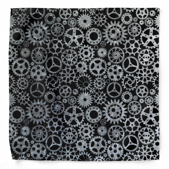 Steampunk Silver Zinc Gears Bandana (Front)
