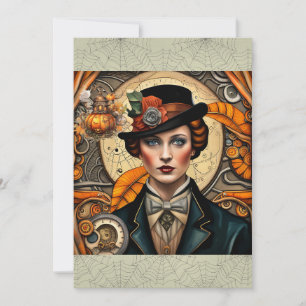 Steampunk Siren of Halloween Holiday Card