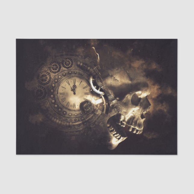 Steampunk Skull and Clock Tissue Paper (Front)