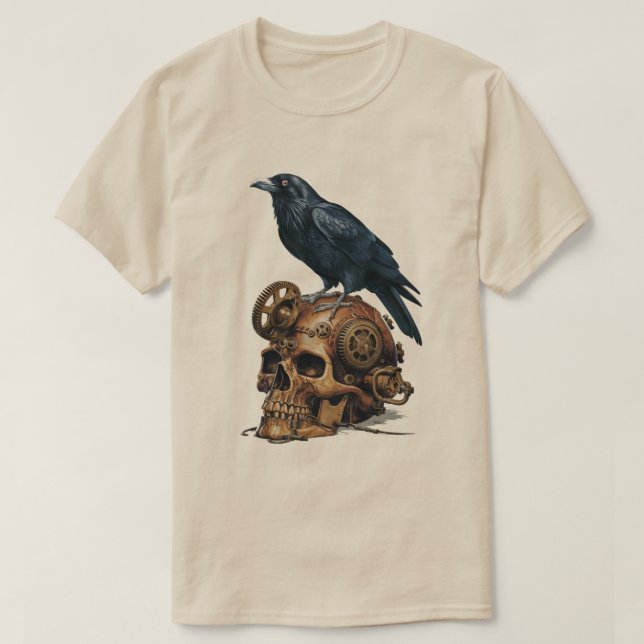 Steampunk Skull and Raven T-Shirt (Design Front)