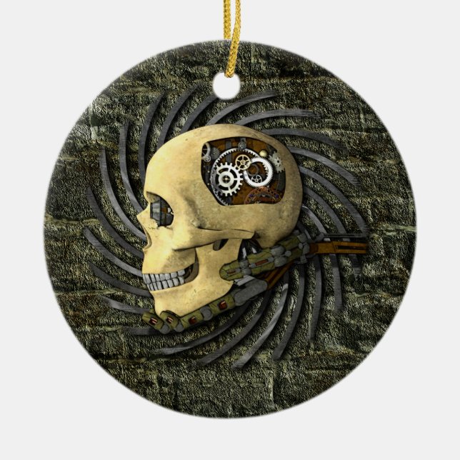 Steampunk Skull Ceramic Ornament (Front)