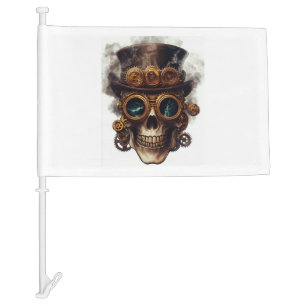 Steampunk Skull Engine Car Flag