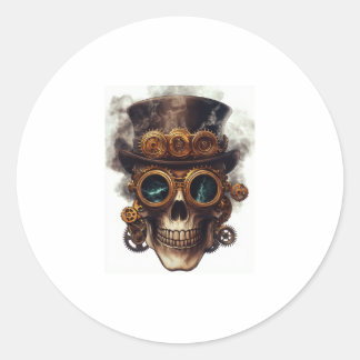 Steampunk Skull Engine Classic Round Sticker