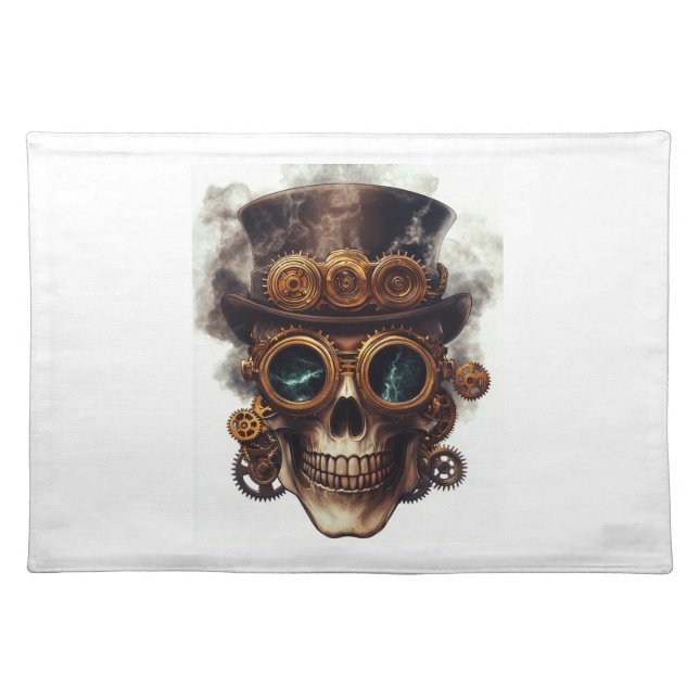 Steampunk Skull Engine Cloth Placemat (Front)