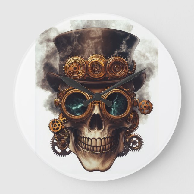 Steampunk Skull Engine Large Clock (Front)