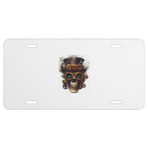 Steampunk Skull Engine License Plate