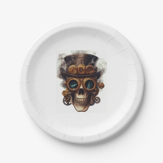 Steampunk Skull Engine Paper Plates (Front)