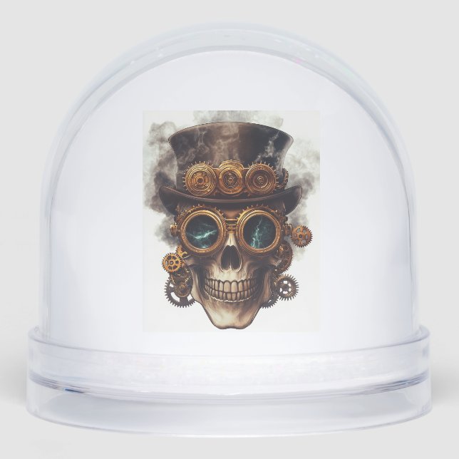 Steampunk Skull Engine Snow Globe (Front)
