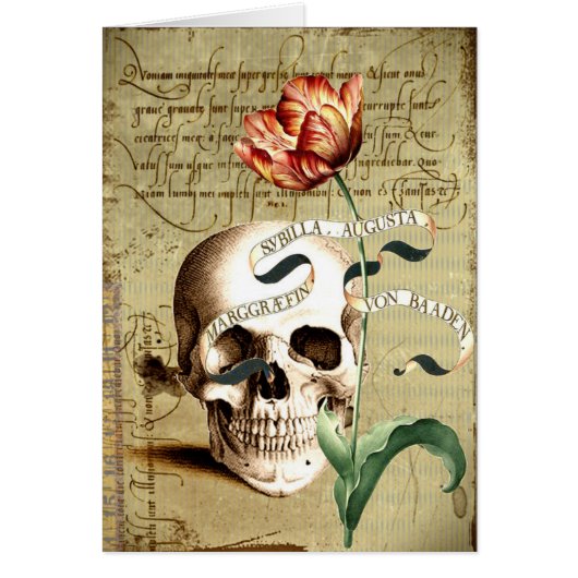 Steampunk Skull Floral Halloween Greeting Card (Front)