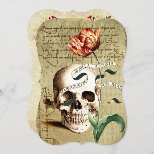 Steampunk Skull Floral Halloween Invitations