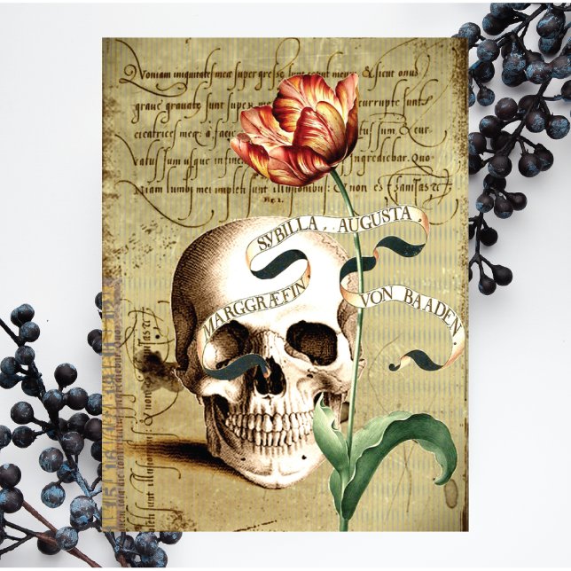 Steampunk Skull Floral Writing Halloween Card (Creator Uploaded)