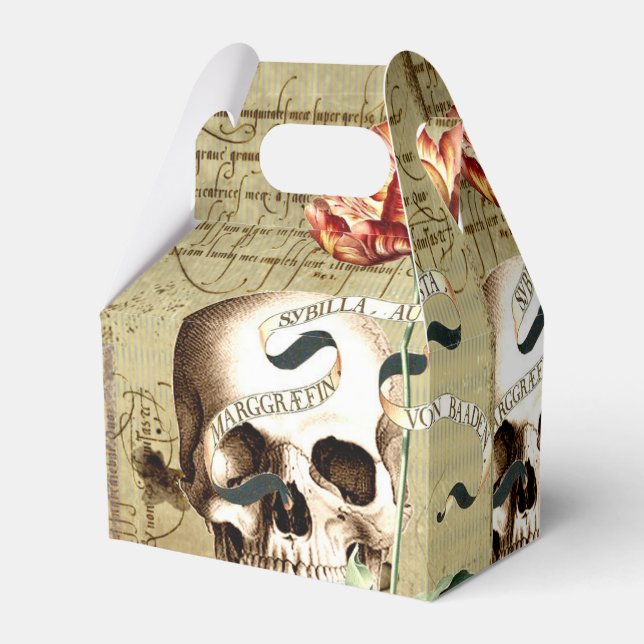 Steampunk Skull Floral Writing Halloween Favor Box (Back Side)