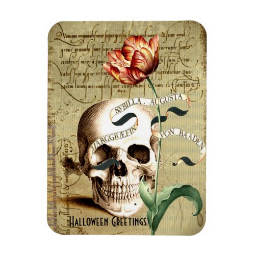 Steampunk Skull Floral Writing Halloween Magnet