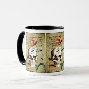 Steampunk Skull Floral Writing Halloween Mug