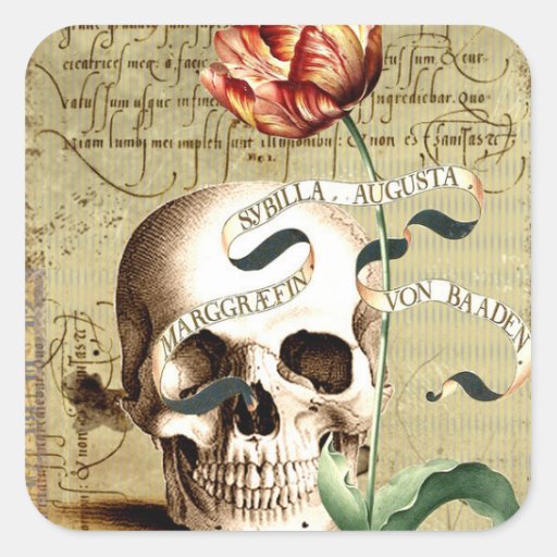 Steampunk Skull Floral Writing Halloween Stickers