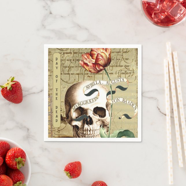 Steampunk Skull Floral Writing Halloween Stickers Napkins (Insitu)