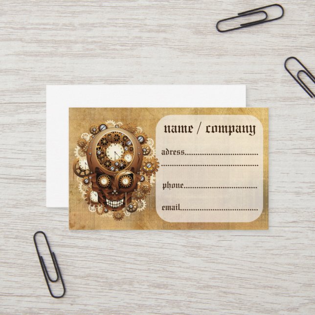 Steampunk Skull Gothic Style Business Card (Front/Back In Situ)