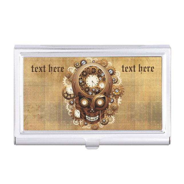 Steampunk Skull Gothic Style Business Card Case (Front)