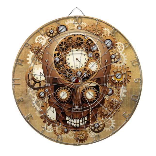 Steampunk Skull Gothic Style Dart Board (Front)
