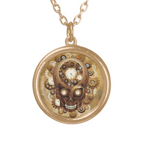 Steampunk Skull Gothic Style Gold Plated Necklace