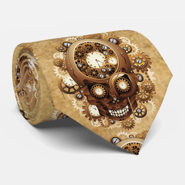 Steampunk Skull Gothic Style Neck Tie (Rolled)