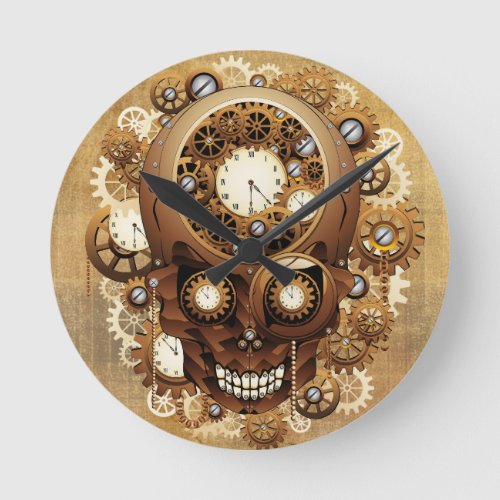 Steampunk Skull Gothic Style Round Clock